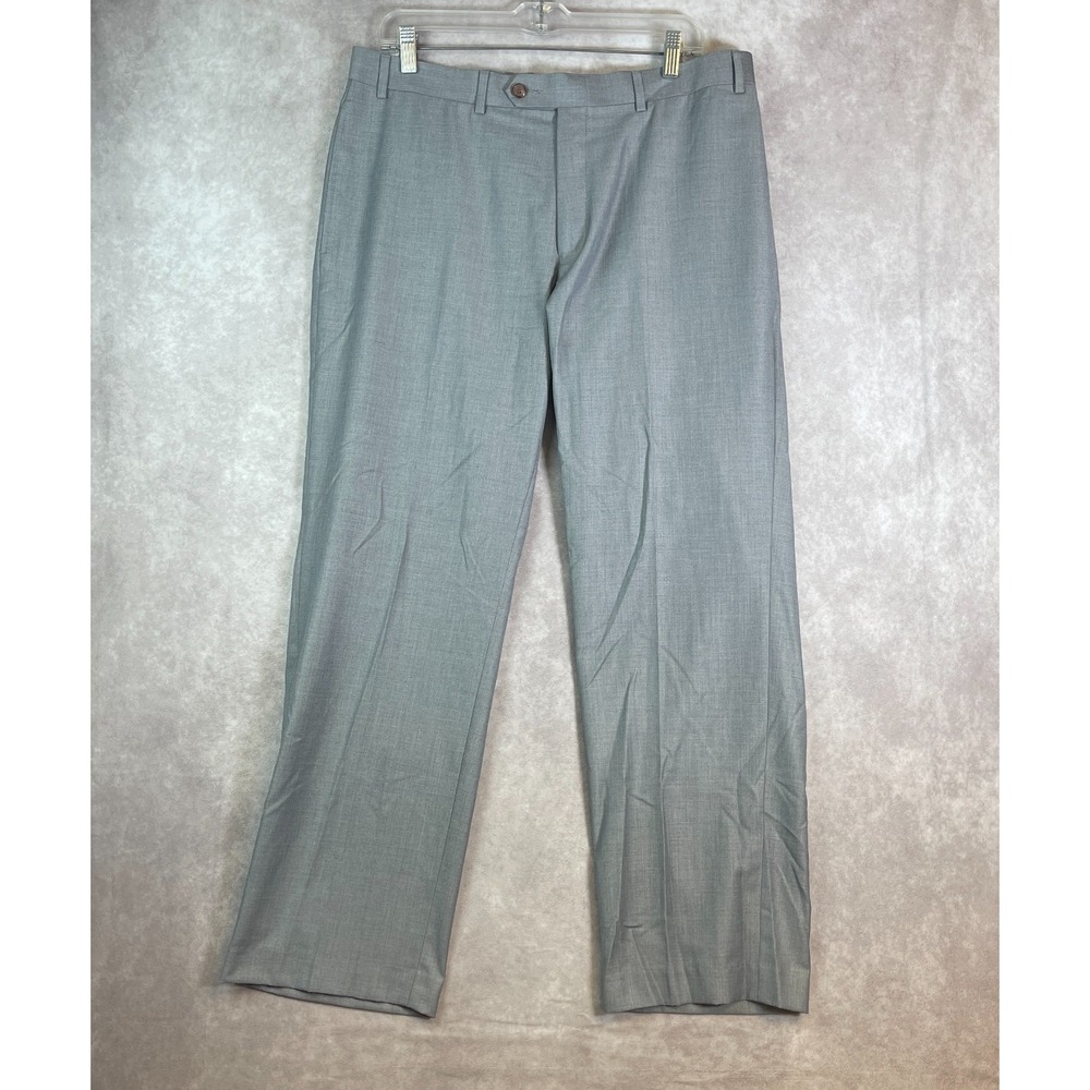 Ralph Lauren Dress Pants Mens 36x30 Gray Straight Leg Trousers Preppy Flat Front